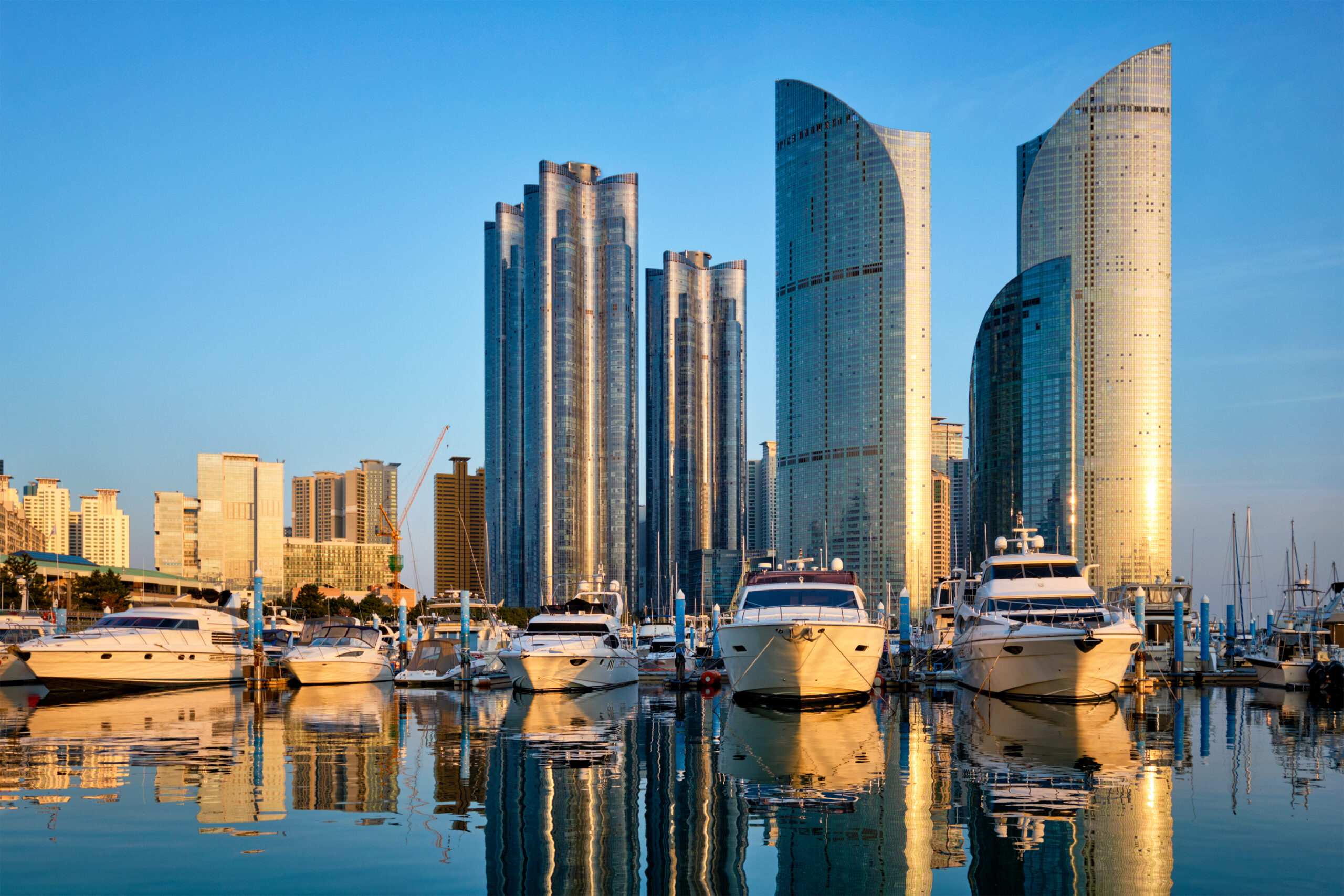 Busan marina with yachts on sunset, South Korea