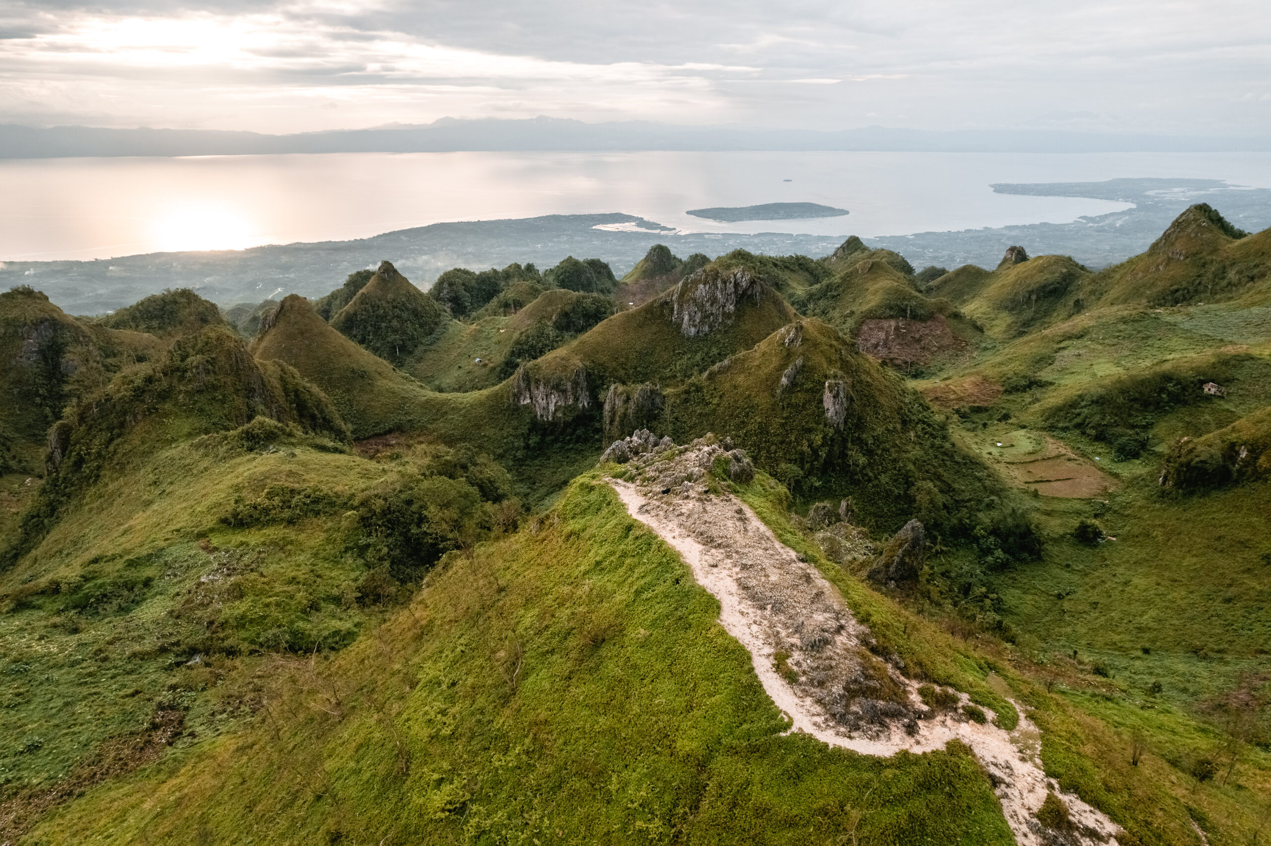 Drone view of Osmena Peak Cebu The Philippines viewpoint on the ocean