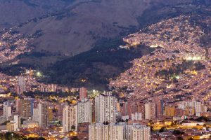 Cityscape of Medellin at night, Colombia